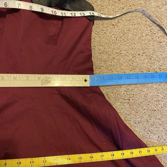 VTG 1980s Dressystar Milkmaid MidiDress MaroonBlack Goth Vamp Halter Strap Tie - Picture 2 of 12